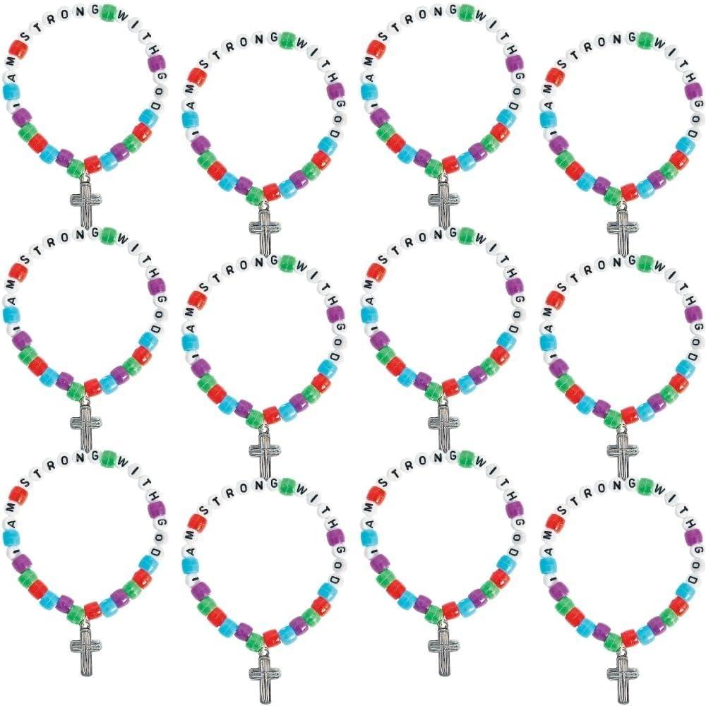 imageFun Express I Am Strong with God Pony Bead Bracelet  Makes 12  Religious Crafts for Kids and VBS Sunday School Activites  VBS Vacation Bible School SuppliesDecor