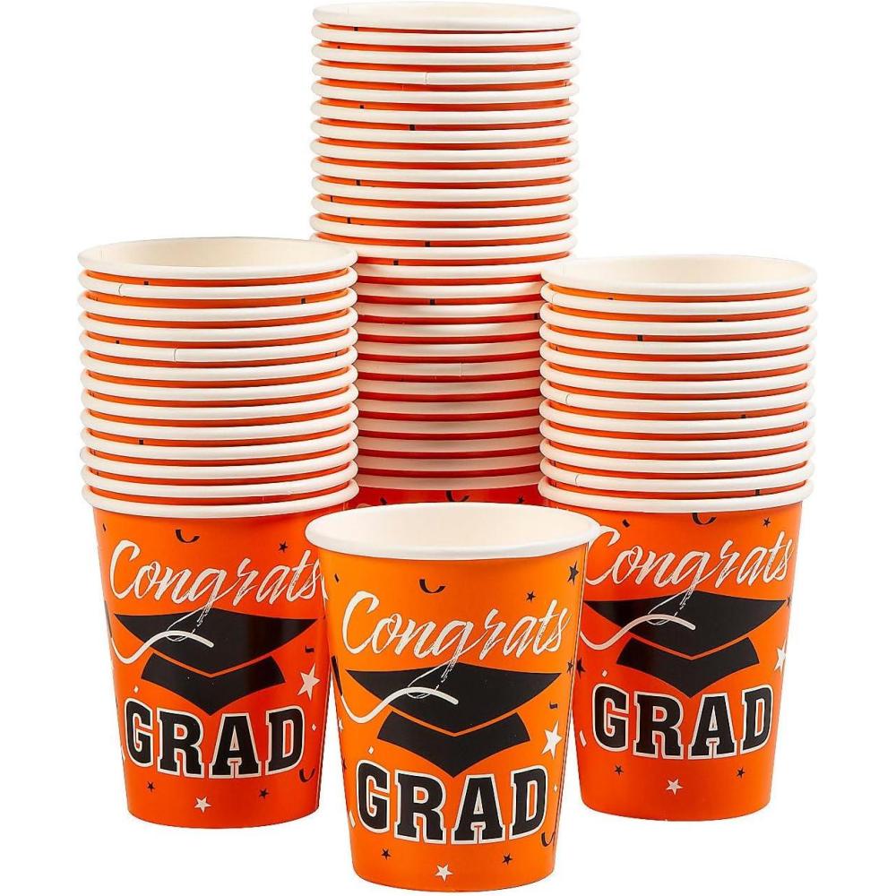 imageFun Express Orange Graduation Party Congrats Grad ampamp Cap Paper Cups Bulk 50 Pc