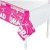 Fun Express – Hot Pink Congrats Grad Tablecover for Graduation – Party Supplies – Table Covers – Print Table Covers – Graduation – 1 Piece