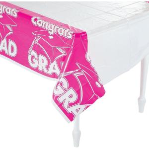 Fun Express – Hot Pink Congrats Grad Tablecover for Graduation – Party Supplies – Table Covers – Print Table Covers – Graduation – 1 Piece