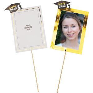 Fun Express Graduation Photo Centerpiece Sticks – 12 Pieces – Gold & White