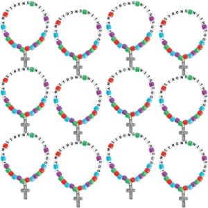 Fun Express I Am Strong with God Pony Bead Bracelet – Makes 12 – Religious Crafts for Kids and VBS, Sunday School Activites – VBS Vacation Bible School Supplies/Decor