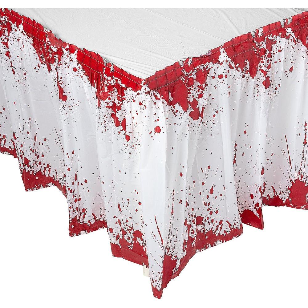 imageFun Express 14 Ft x 29quot Halloween Horror Party Bloody Red ampamp White Plastic Table Skirt