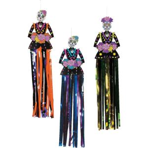 Day of the Dead Sugar Skull Hanging Decorations (3 piece set – hangs 3 feet) dia de los muertos party decorations