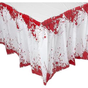 Fun Express 14 Ft. x 29″ Halloween Horror Party Bloody Red & White Plastic Table Skirt