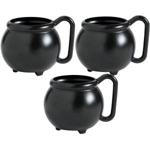Fun Express Set of 12 Pieces Witch Cauldron Mugs, Holds 12 oz, Hocus Pocus and Halloween Party Supplies, Black