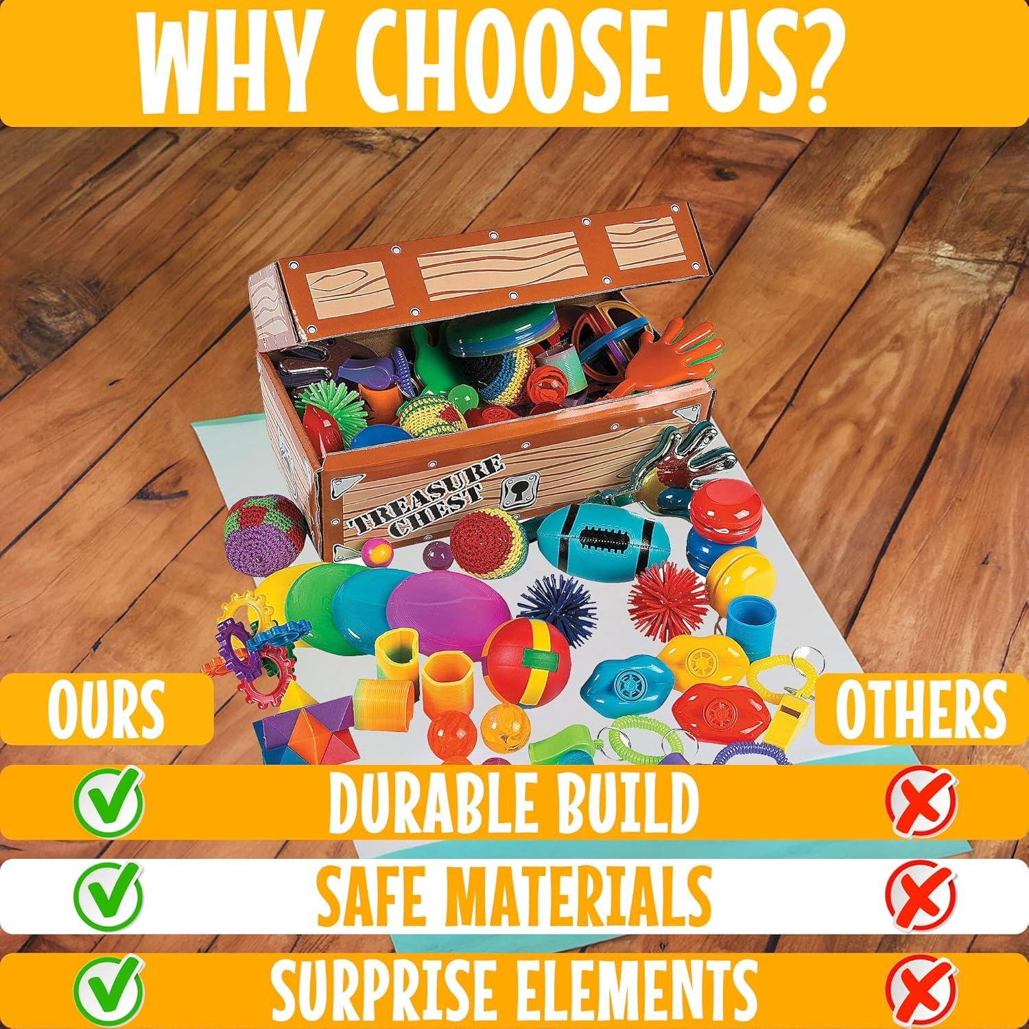 imageTreasure Chest for Kids Prizes 100 Piece Toy Assortment and Box Birthday Party Favors Classroom Rewards Handouts