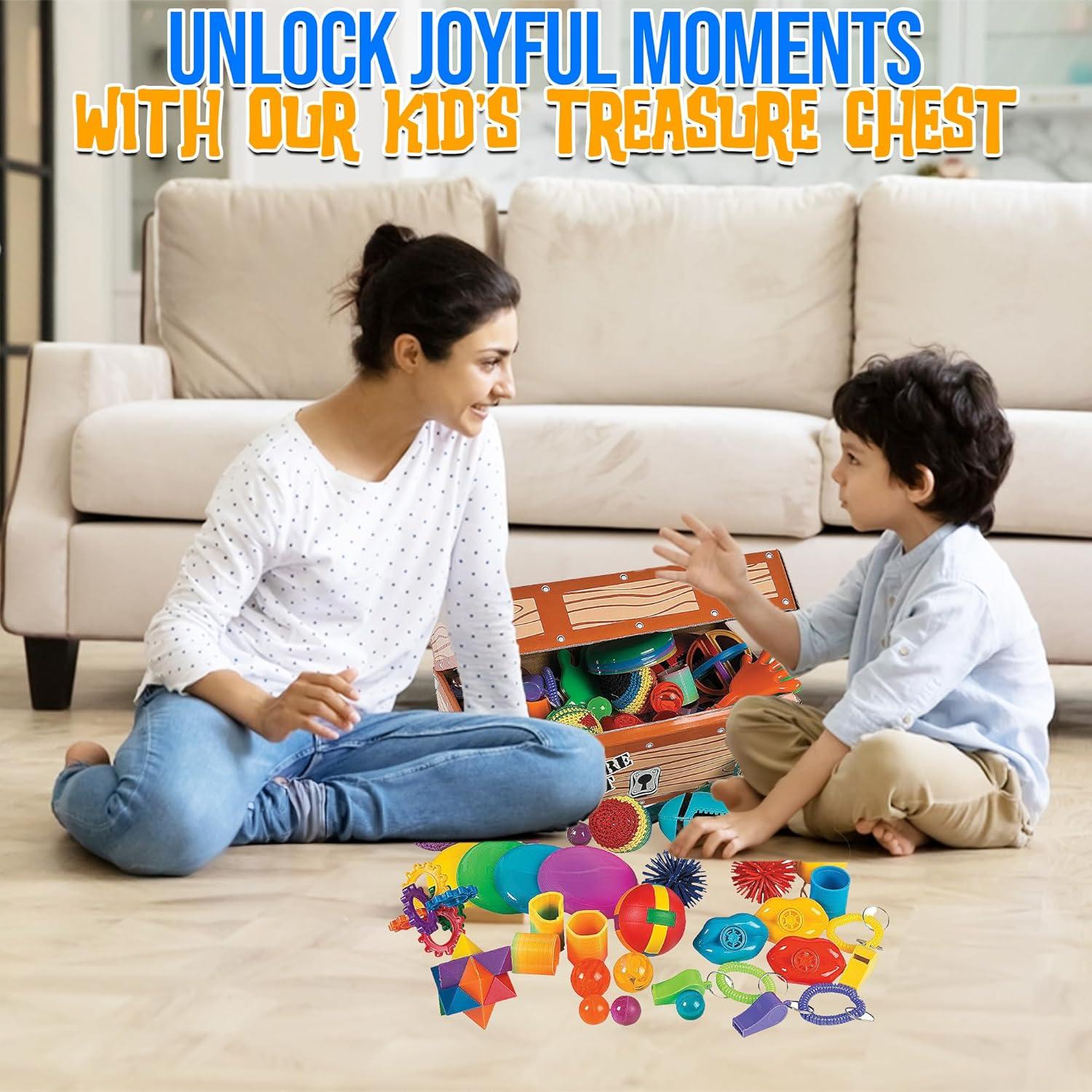 imageTreasure Chest for Kids Prizes 100 Piece Toy Assortment and Box Birthday Party Favors Classroom Rewards Handouts