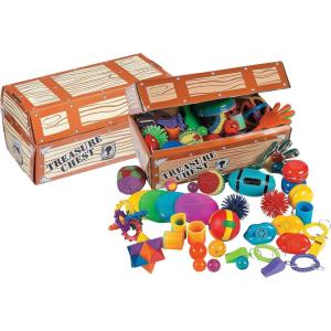 Treasure Chest for Kids Prizes – 100 Piece Toy Assortment and Box – Birthday Party Favors, Classroom Rewards, Handouts
