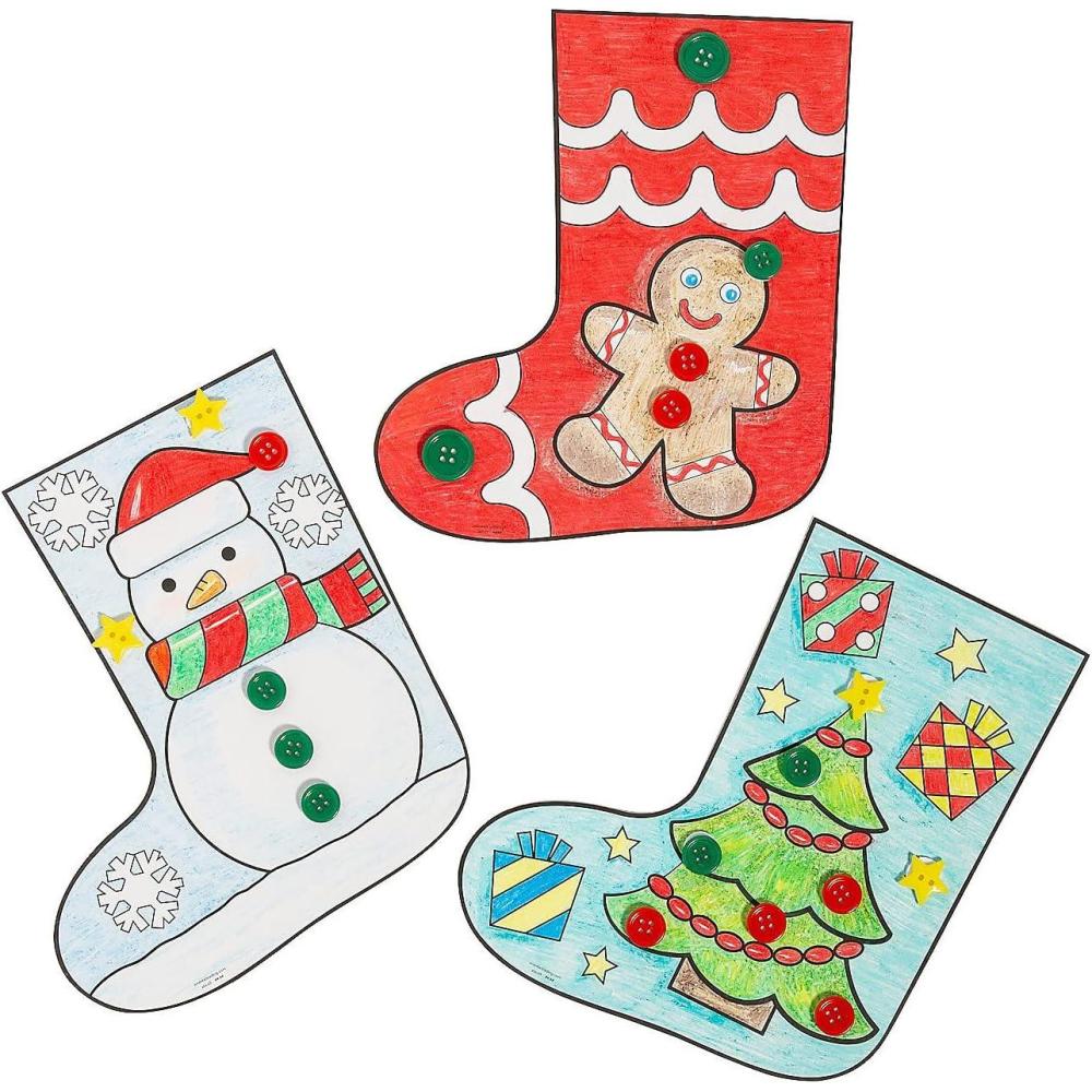 imageColor Your Own Christmas Stocking with Buttons Craft Kit  7quot x 8quot 12 Sets  Assorted Design  Ideal for Holiday Craft Activities and Festive Decorations