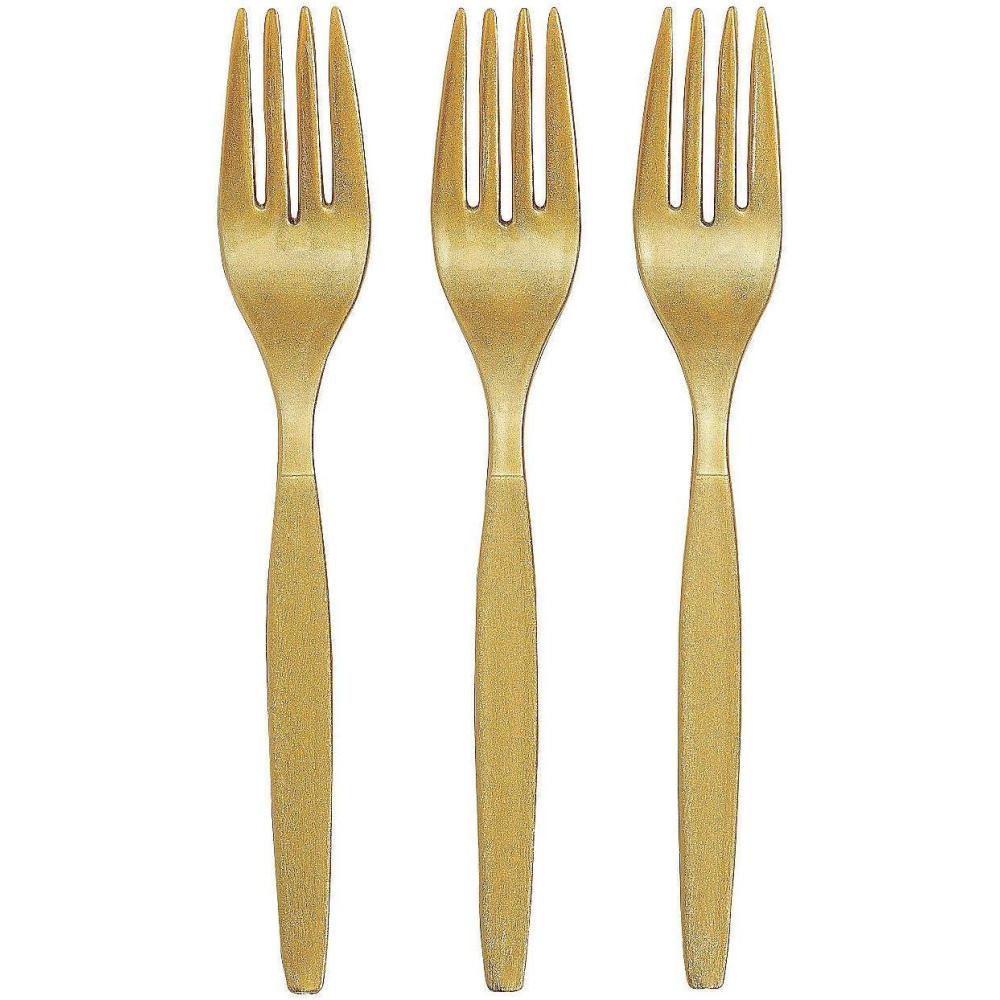 imageFun Express  Orange Plastic Forks 50 Pc  Party Supplies  Solid Tableware  Cutlery  50 PiecesMetallic Gold