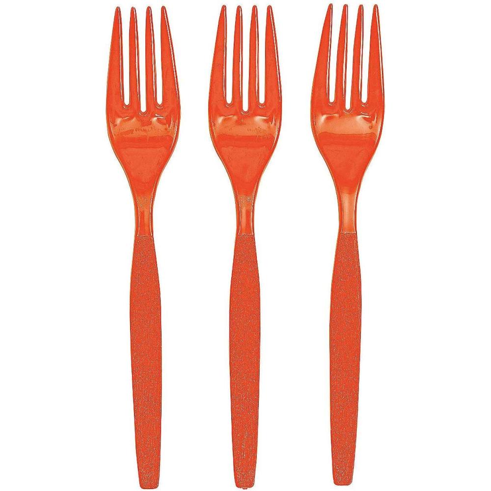 imageFun Express  Orange Plastic Forks 50 Pc  Party Supplies  Solid Tableware  Cutlery  50 PiecesOrange
