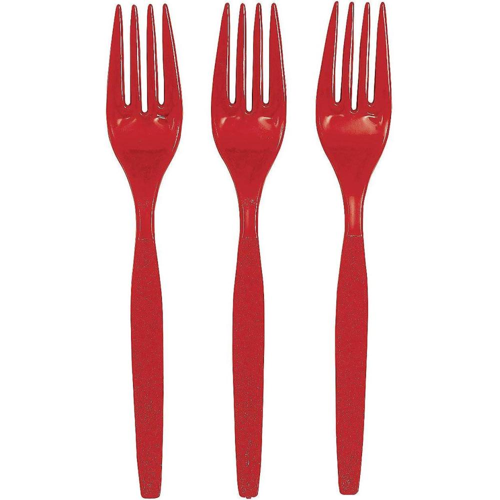 imageFun Express  Orange Plastic Forks 50 Pc  Party Supplies  Solid Tableware  Cutlery  50 PiecesRed