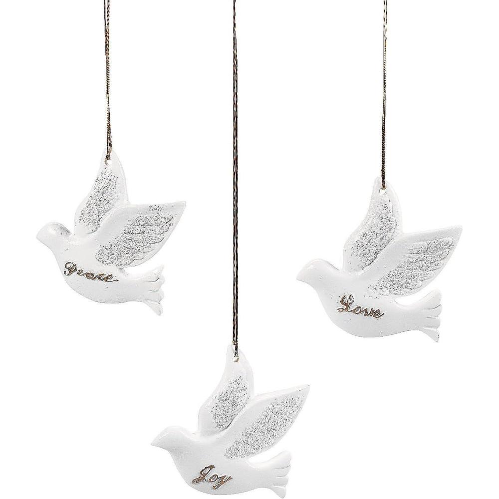 imageFun Express Vintage Christmas Ornaments White Dove Set of 12  Peace Love Joy Resin Bird Ornaments for Christmas Tree Decorations  Traditional Holiday Decor for Home ampamp Gift Giving