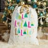 Fun Express Large White Canvas Christmas Gift Bag, Fa La La Design with Gold Accents, Drawstring Closure, 20 x 30 Inches, Holiday Storage and Gift Wrap