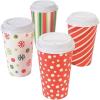 Christmas Holiday Coffee Paper Cups with Lids – Set of 12 Insulated Cups hold 16 oz – Winter Party Supplies