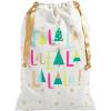 Fun Express Large White Canvas Christmas Gift Bag, Fa La La Design with Gold Accents, Drawstring Closure, 20 x 30 Inches, Holiday Storage and Gift Wrap
