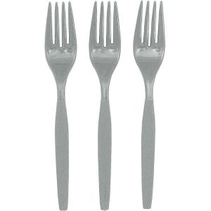 Fun Express – Orange Plastic Forks (50 Pc) – Party Supplies – Solid Tableware – Cutlery – 50 Pieces(Metallic Silver)