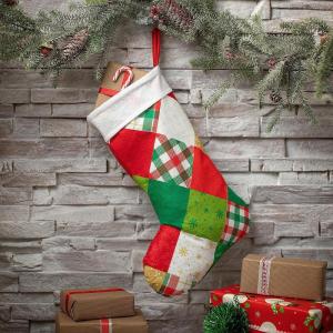 Fun Express 12″ x 18″ Patchwork Quilt-Style Christmas Stocking Decoration
