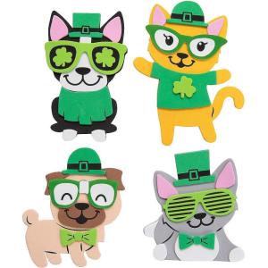 Fun Express St. Patrick’s Day Pet Magnet Craft Kit – 12 DIY Craft Kits for Kids Ages 3-5, 4-8 | Arts and Crafts Party Favors for Classroom Activities & Birthday Parties | Easy Foam Magnet Making Kit
