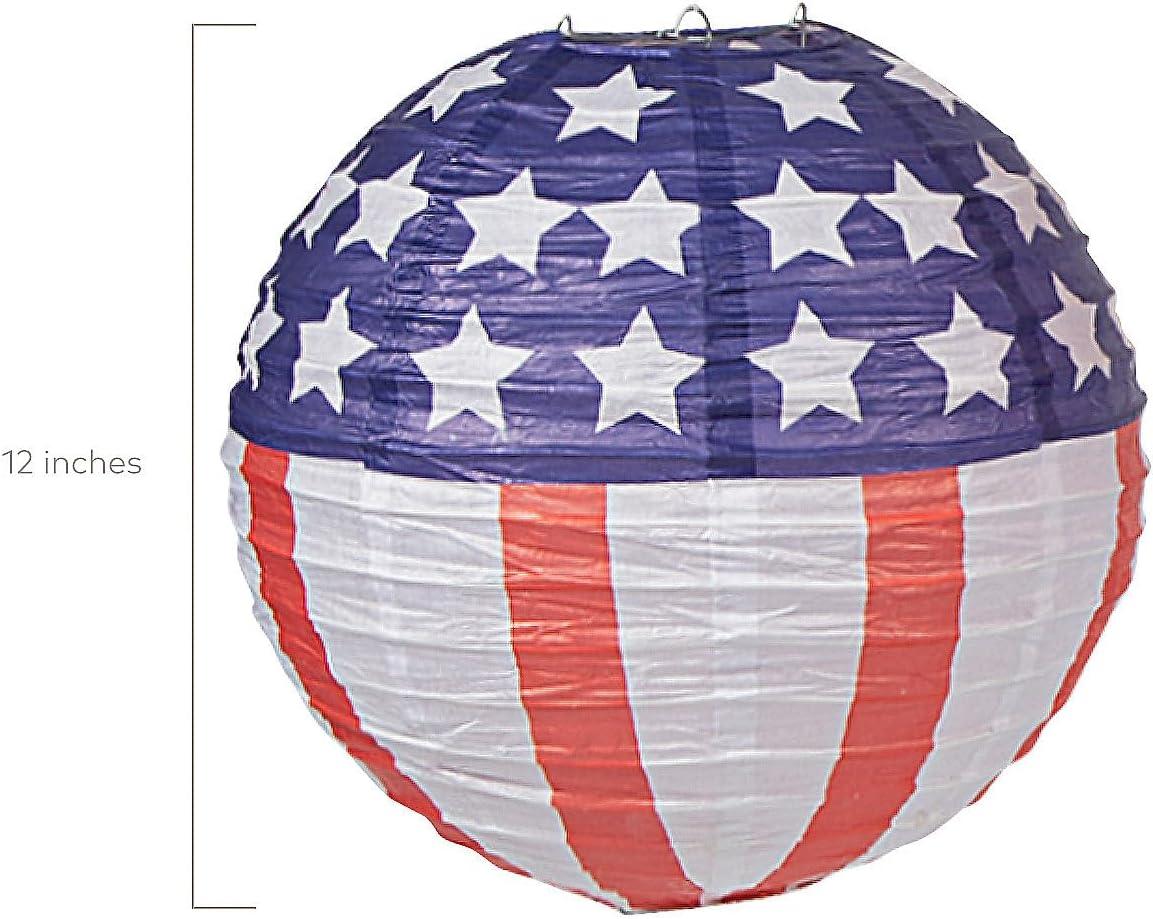 imageFun Express 12quot Patriotic Flag Hanging Paper Lanterns  12 Pieces  Fourth of July Party Decor  Hanging Lanterns  Festive Party Decorations