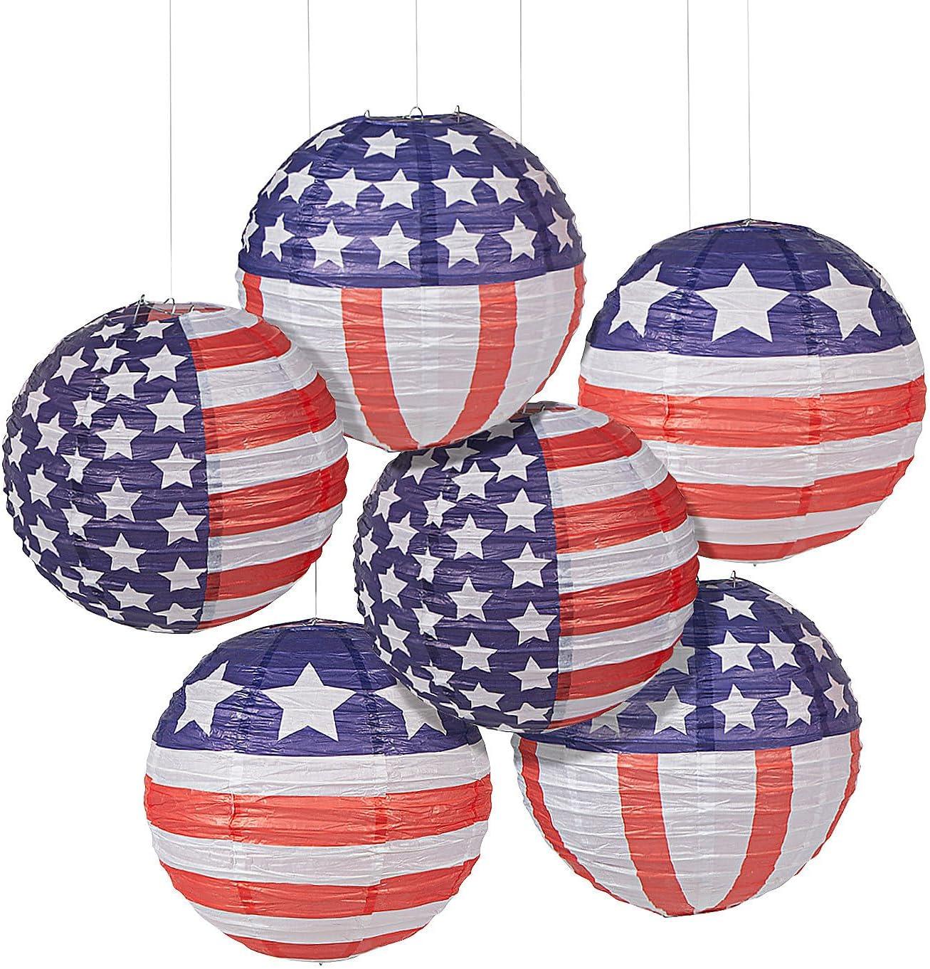 imageFun Express 12quot Patriotic Flag Hanging Paper Lanterns  12 Pieces  Fourth of July Party Decor  Hanging Lanterns  Festive Party Decorations