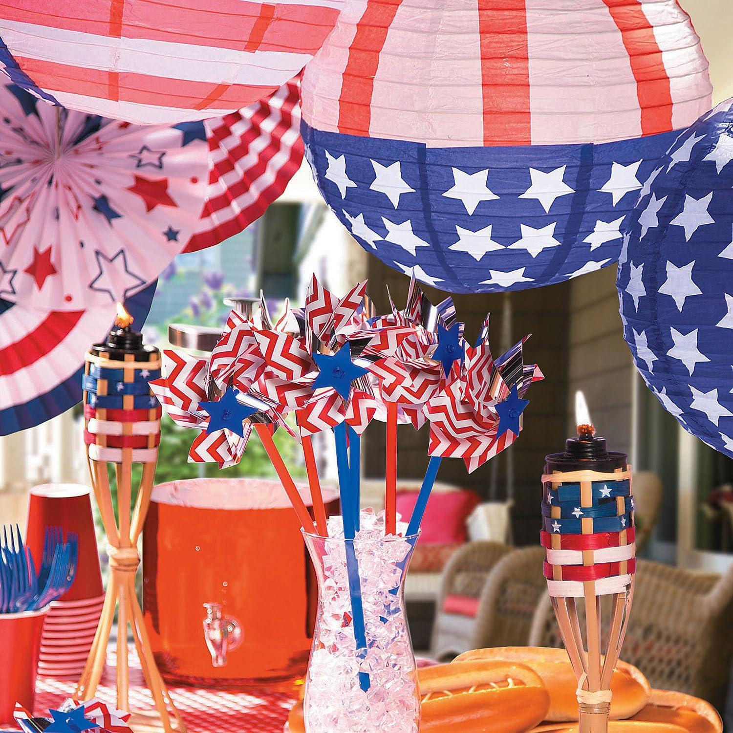 imageFun Express 12quot Patriotic Flag Hanging Paper Lanterns  12 Pieces  Fourth of July Party Decor  Hanging Lanterns  Festive Party Decorations