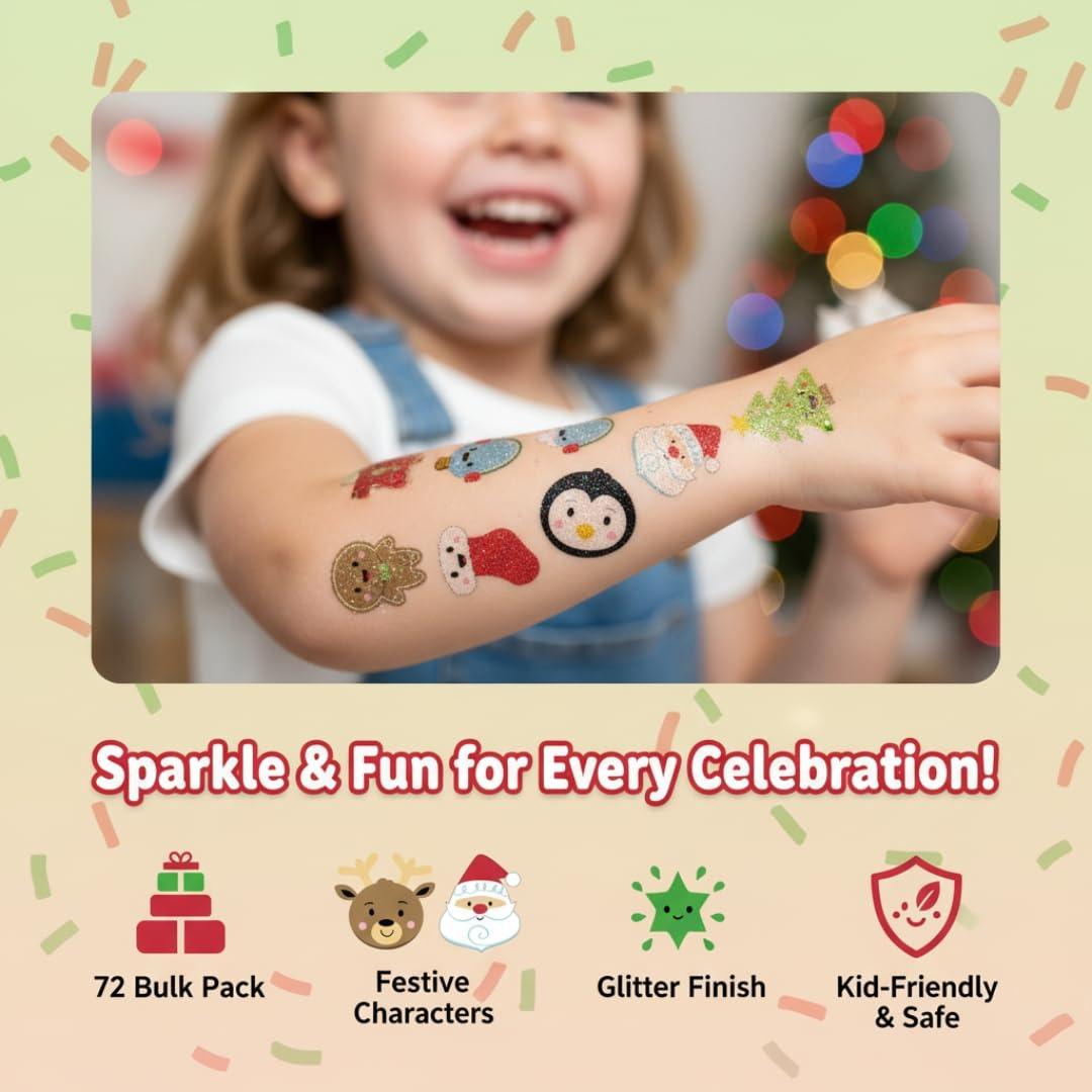 imageFun Express Holiday Christmas Glitter Temporary Tattoos Party Favours Stocking Fillers  72 pcs