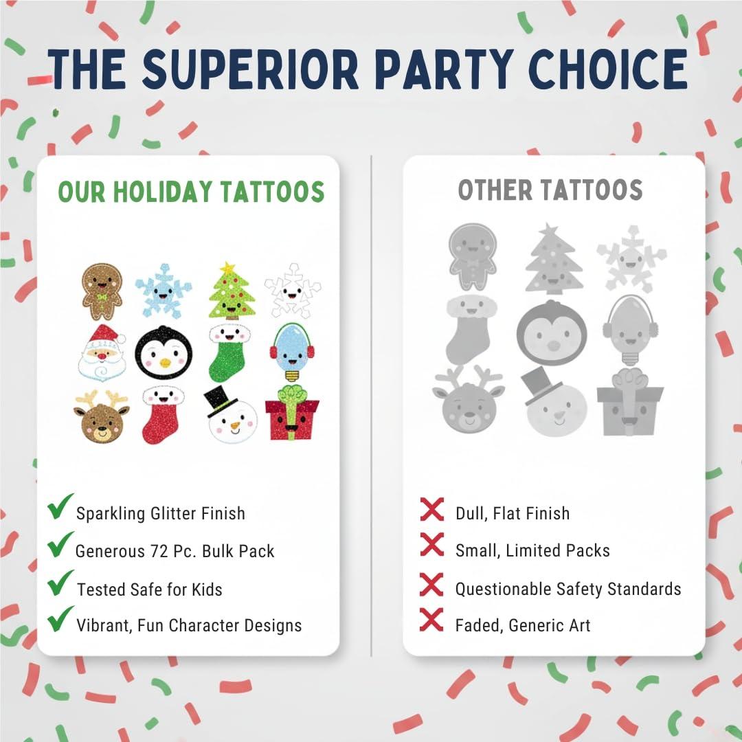 imageFun Express Holiday Christmas Glitter Temporary Tattoos Party Favours Stocking Fillers  72 pcs