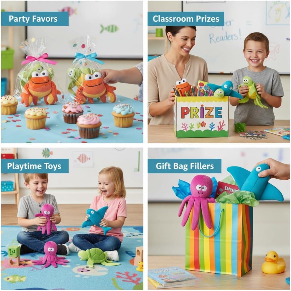 imageFun Express Long Arm Plush Sea Animals Creatures  Set of 12 in Octopus Shark Crab and Sea Turtle  Party Favors and Toys  VBS Vacation Bible School SuppliesDecor