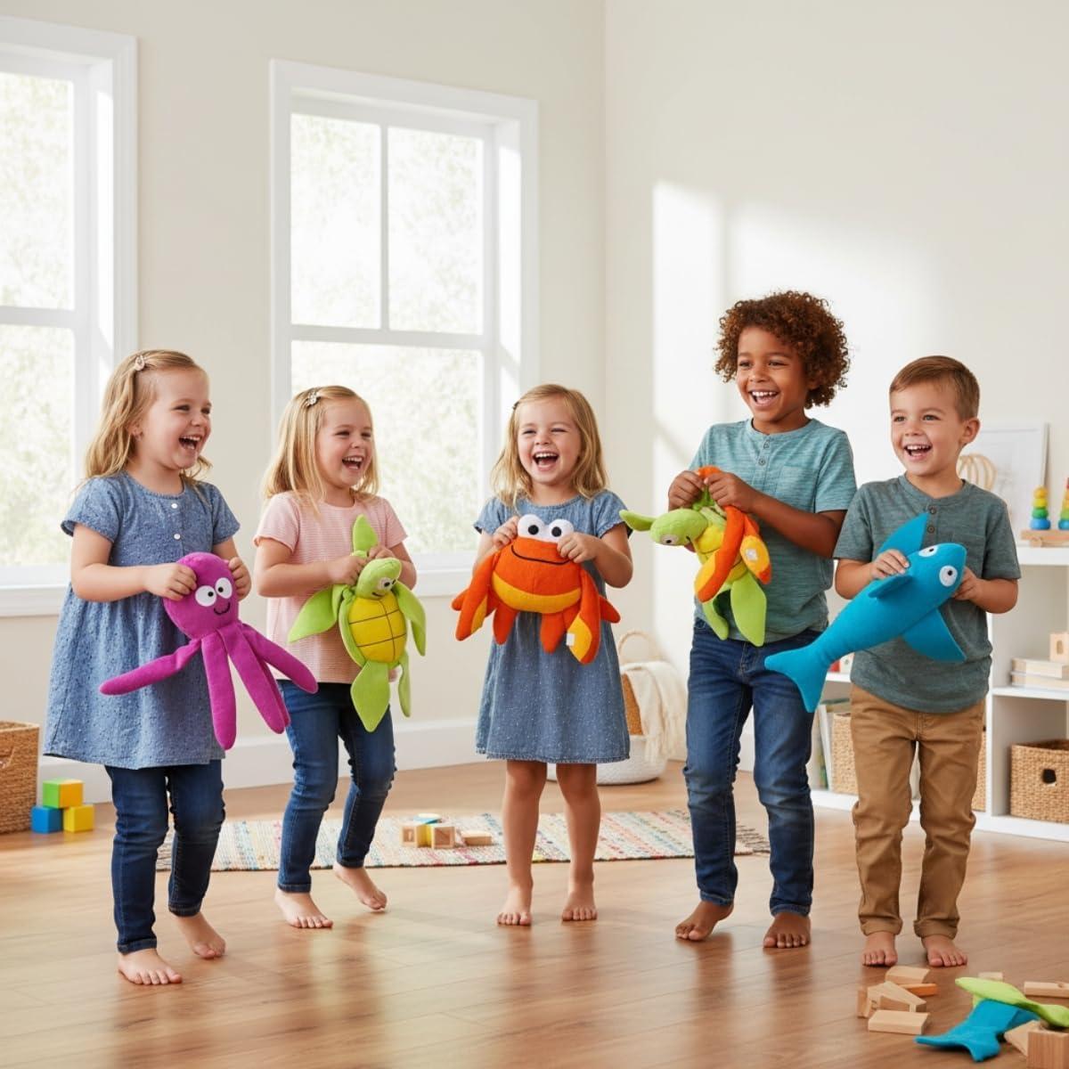 imageFun Express Long Arm Plush Sea Animals Creatures  Set of 12 in Octopus Shark Crab and Sea Turtle  Party Favors and Toys  VBS Vacation Bible School SuppliesDecor