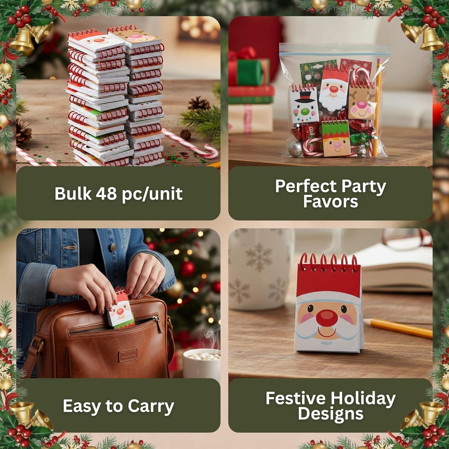 imageFun Express Mini Cheery Christmas Spiral Notepads 15quot x 2quot Bulk 48Pack Holiday Pocket Notebooks for Kids Stocking Stuffers Classroom Rewards ampamp Party Favors
