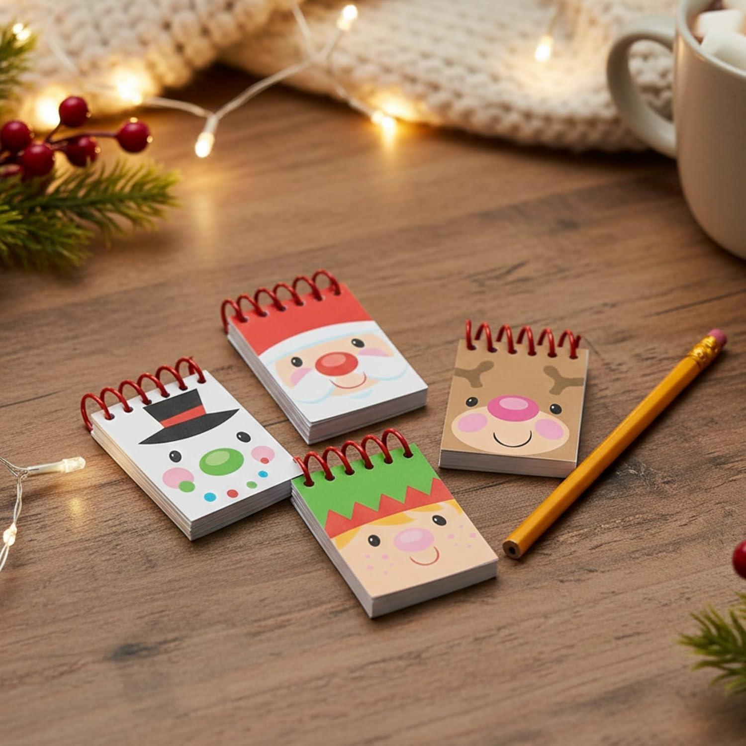 imageFun Express Mini Cheery Christmas Spiral Notepads 15quot x 2quot Bulk 48Pack Holiday Pocket Notebooks for Kids Stocking Stuffers Classroom Rewards ampamp Party Favors