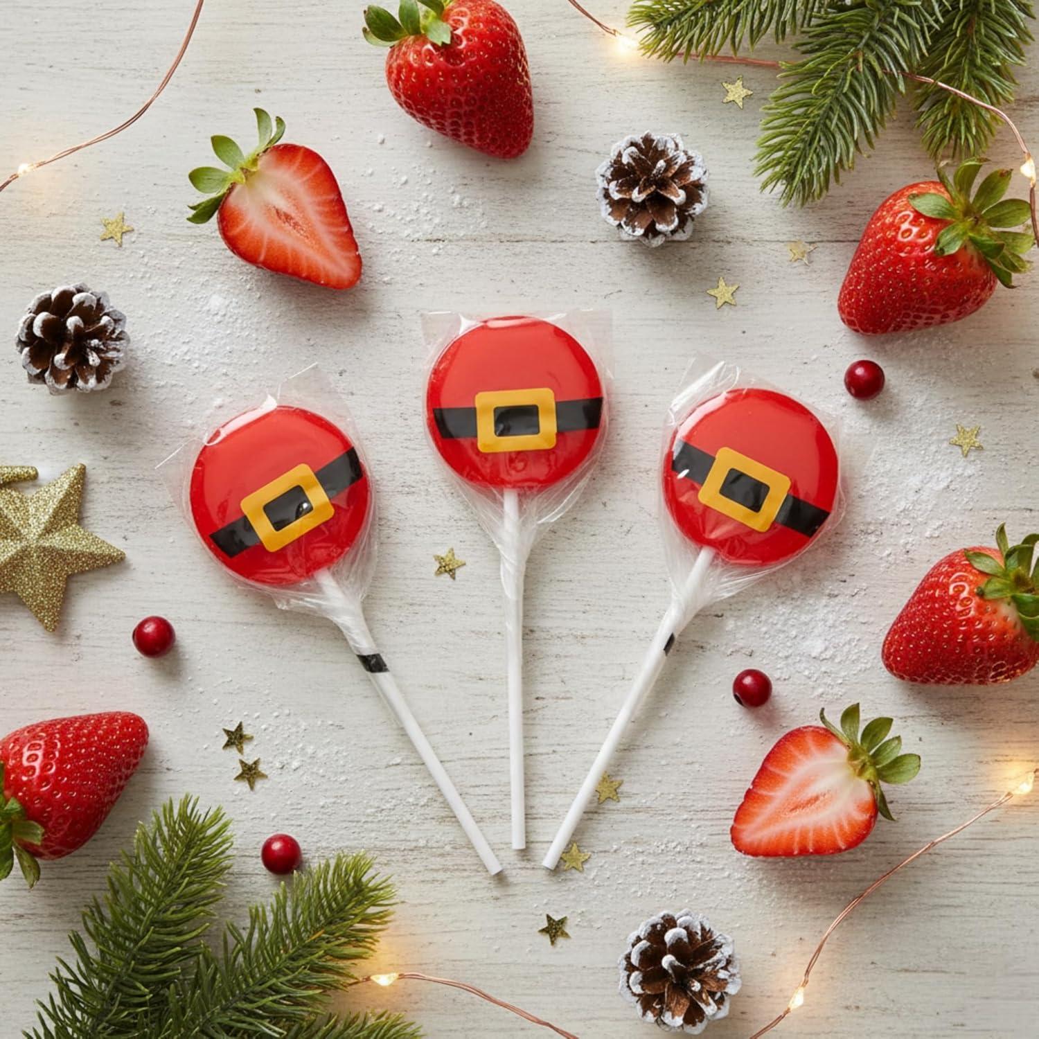 imageFun Express Santas Belt Strawberry Lollipops 7 oz Individually Wrapped Candy Suckers FatFree Holiday Treats for Christmas Parties Stocking Stuffers ampamp Gift Exchanges 12 Count