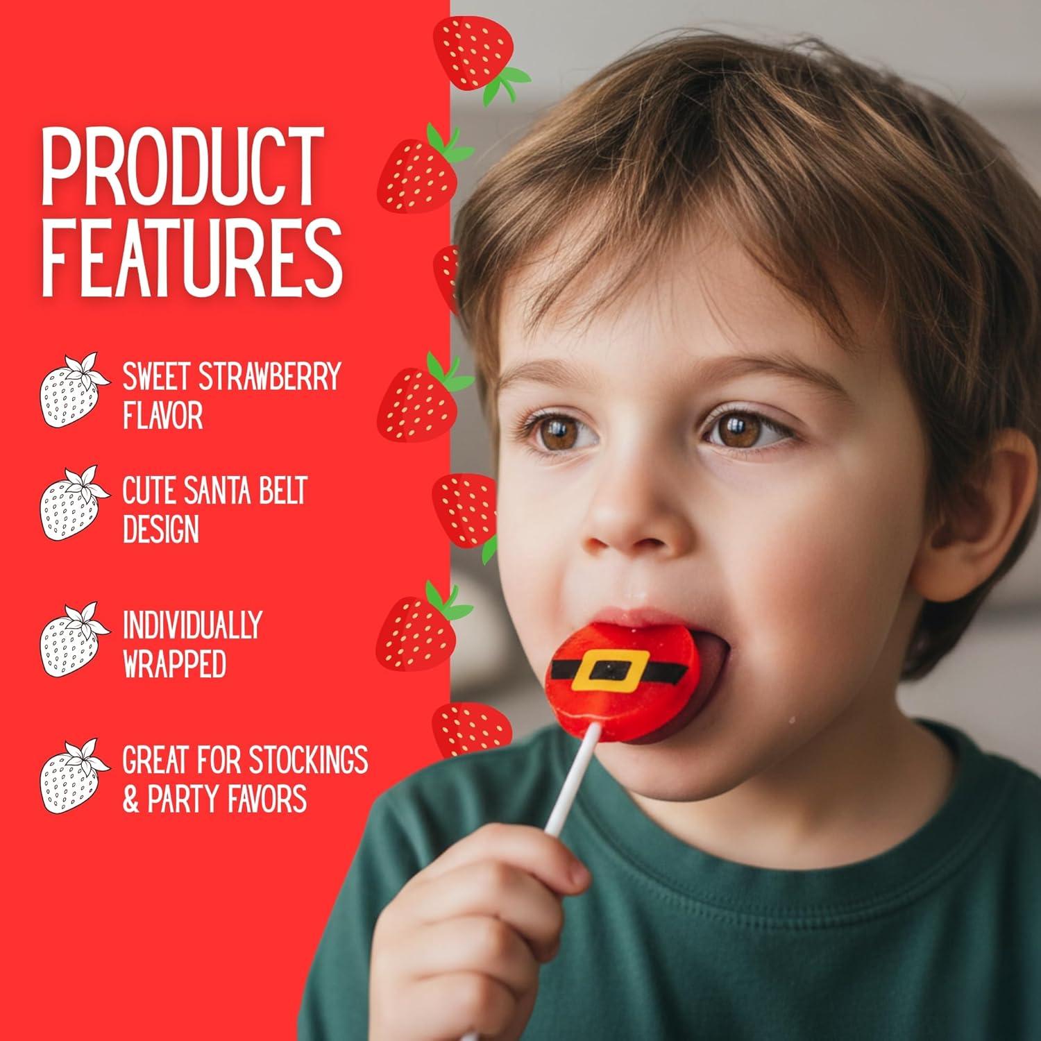 imageFun Express Santas Belt Strawberry Lollipops 7 oz Individually Wrapped Candy Suckers FatFree Holiday Treats for Christmas Parties Stocking Stuffers ampamp Gift Exchanges 12 Count