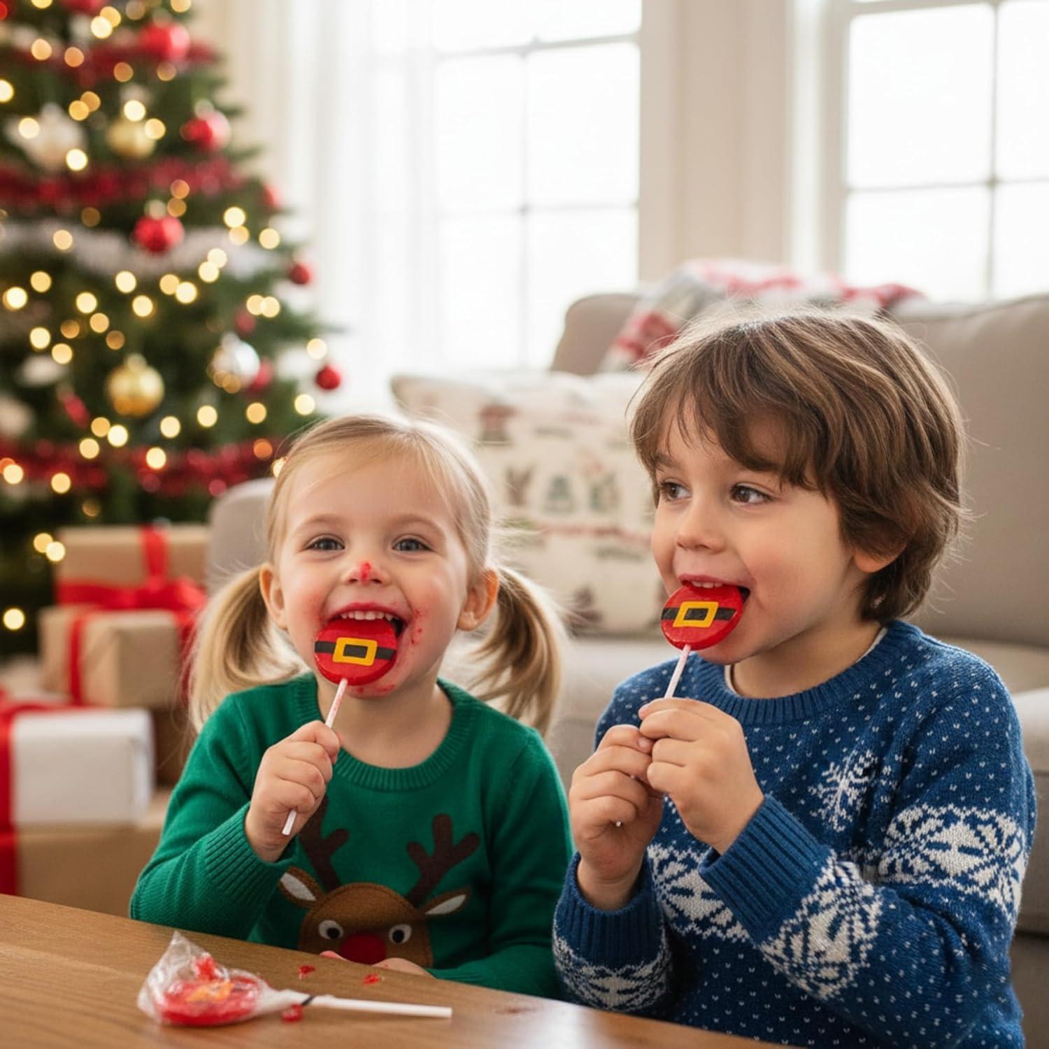 imageFun Express Santas Belt Strawberry Lollipops 7 oz Individually Wrapped Candy Suckers FatFree Holiday Treats for Christmas Parties Stocking Stuffers ampamp Gift Exchanges 12 Count