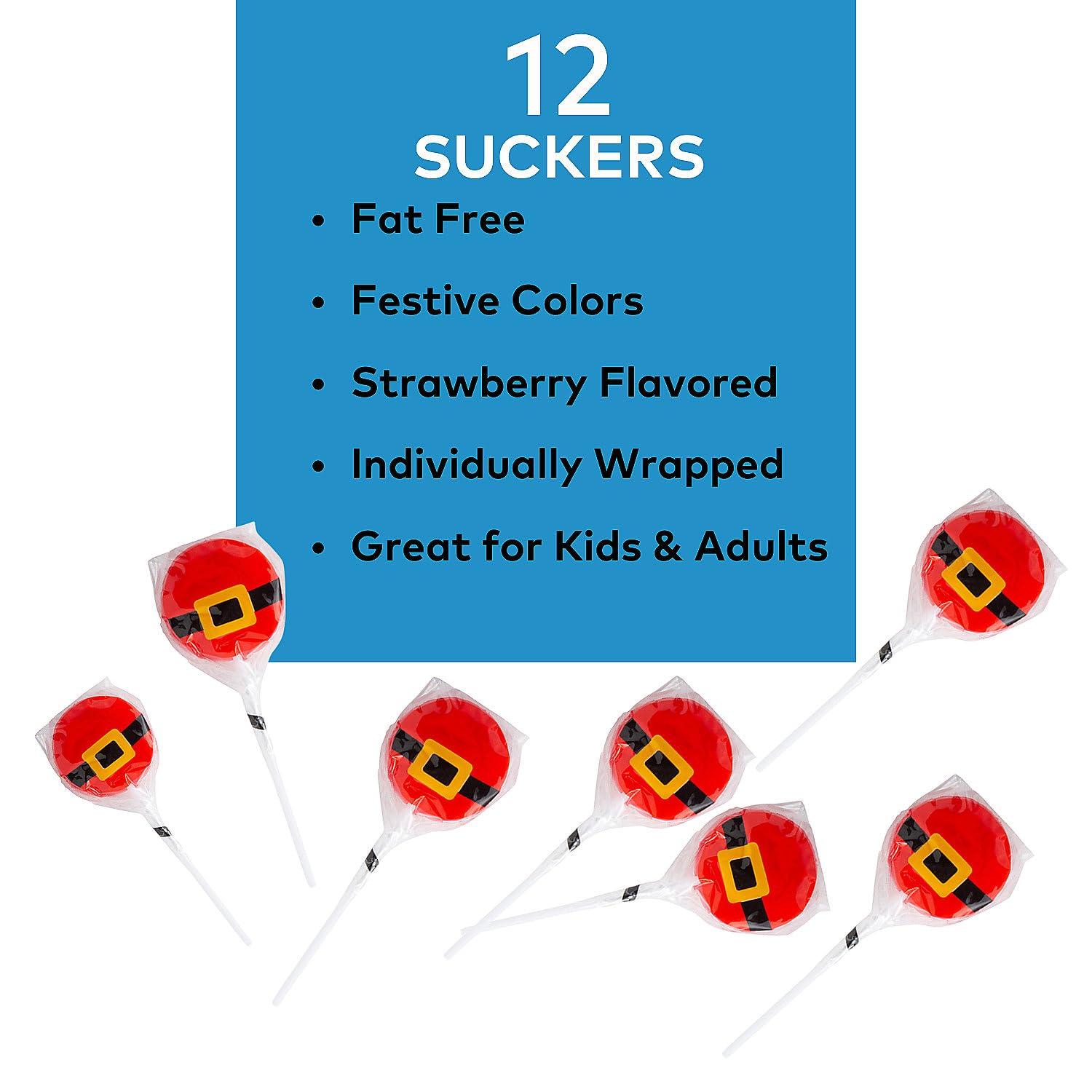 imageSanta Suit Character Suckers  12 Individually Wrapped Lollipops  Christmas Candy and Stocking Stuffers  Strawberry Flavored