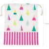 Fun Express Fa La La Holiday Canvas Drawstring Gift Bag, White with Pink Stripes and Colorful Christmas Trees Pattern, 11.5 x 14 inches, Small Storage Pouch for Presents and Stocking Stuffers