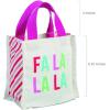 Fun Express Mini Fa La La Canvas Tote Bags, White with Pink Stripes, 6.25 x 4 Inches, Holiday Gift Bags for Christmas Presents and Stocking Stuffers, 2 Pack