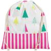 Fun Express Fa La La Holiday Canvas Drawstring Gift Bag, White with Pink Stripes and Colorful Christmas Trees Pattern, 11.5 x 14 inches, Small Storage Pouch for Presents and Stocking Stuffers