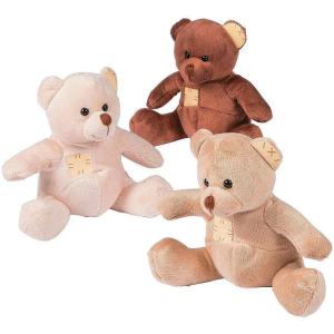 Fun Express – Suede-Like Patchwork Plush Bears – Toys – Plush – Bean Bag Animals – 12 Pieces