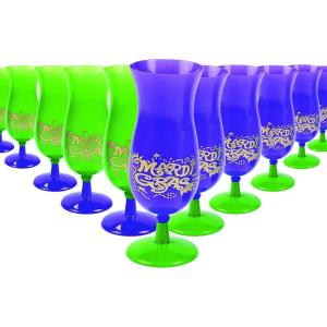 Fun Express Mardi Gras Hurricane Plastic Cups – Bulk Set of 12, Each Holds 16 oz – Party Supplies, Drinkware, Reusable Cups Purple and Green