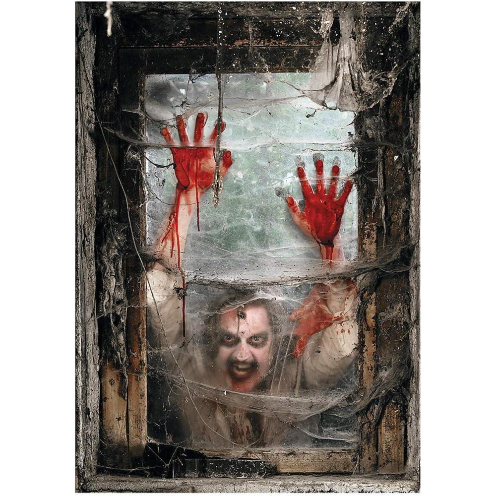 imageFun Express Zombie Window Backdrop Banner 2pc Scary Halloween Home Decor