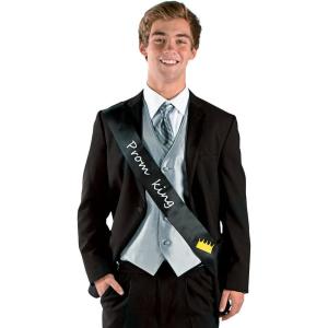 Fun Express Black Prom King Sash – Apparel Accessory for Homecoming, Prom, or Formal Events – Perfect for Celebrating Your Royal Moment – 1 Piece