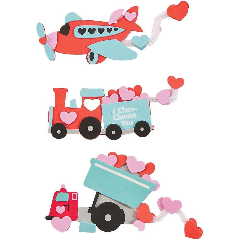 imageValentine Transportation Magnet Craft Kit  Makes 12  Valentines Day Crafts for Kids and Fun Home Activities