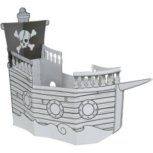 Fun Express 6 Ft. 10″ x 4 Ft. 8 1/2″ Color Your Own Pirate Ship White Cardboard Playhouse – Great for School, Daycare and Home Crafts for Kids and Pretend Play