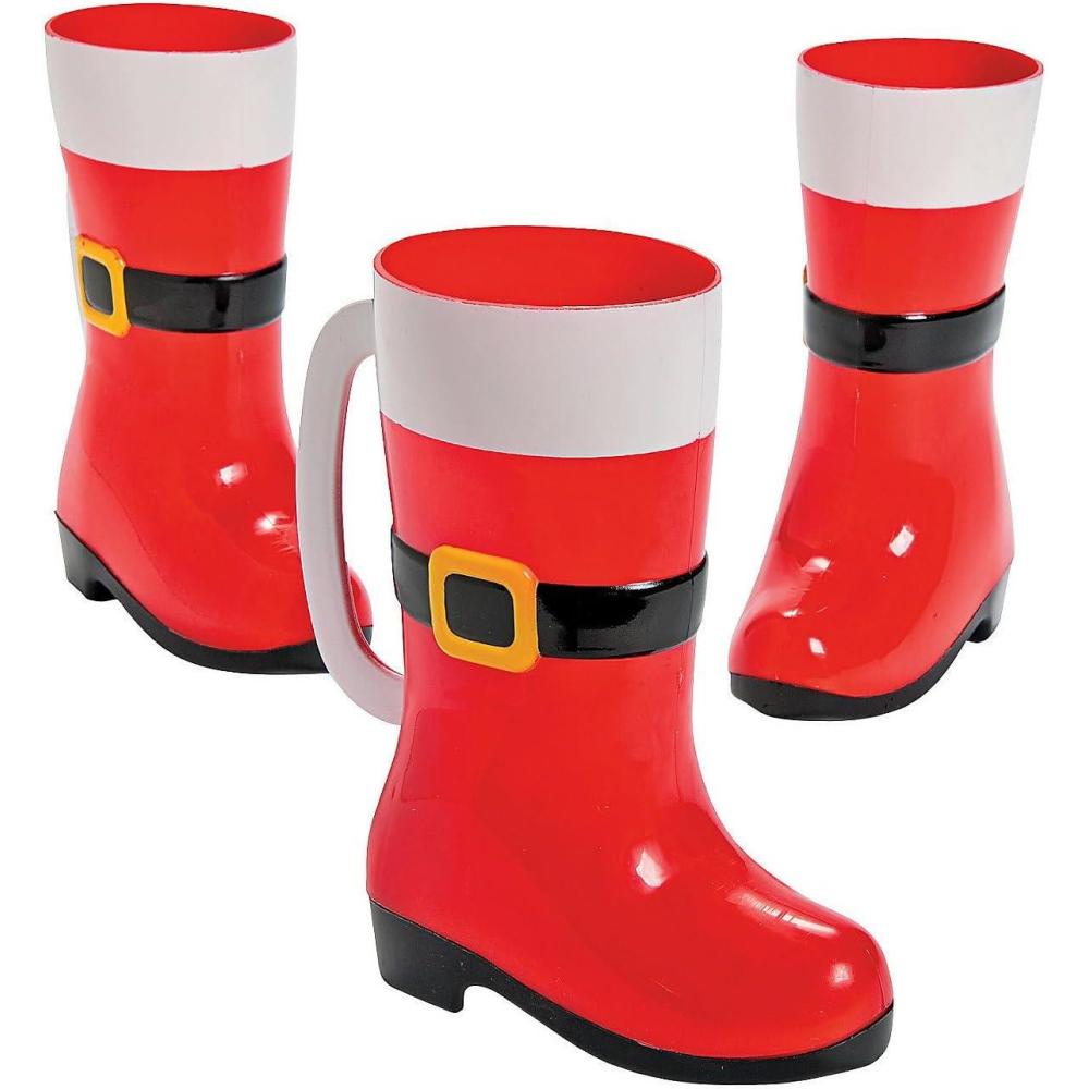 imageFun Express Christmas Mugs Set of 12  Santa Boot Plastic Coffee Mugs with Handles  10 oz Holiday Party Cups for Kids ampamp Adults  Reusable Christmas Party Supplies ampamp Favors for Hot Chocolate Bar