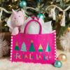 Fun Express Pink Laminated Canvas Christmas Tote Bag with Trees Design, Large 14 x 10 Inch Holiday Gift Bag, Fa La La Theme