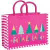 Fun Express Pink Laminated Canvas Christmas Tote Bag with Trees Design, Large 14 x 10 Inch Holiday Gift Bag, Fa La La Theme