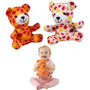 Charming Autumn-Leaf Plush Bears, 4.25″ x 4.5″ (12-Pack) – White & Orange Stuffed Bears with Multicolor Leaf Prints – Perfect for Fall Festivals, Thanksgiving Favors & Classroom Rewards